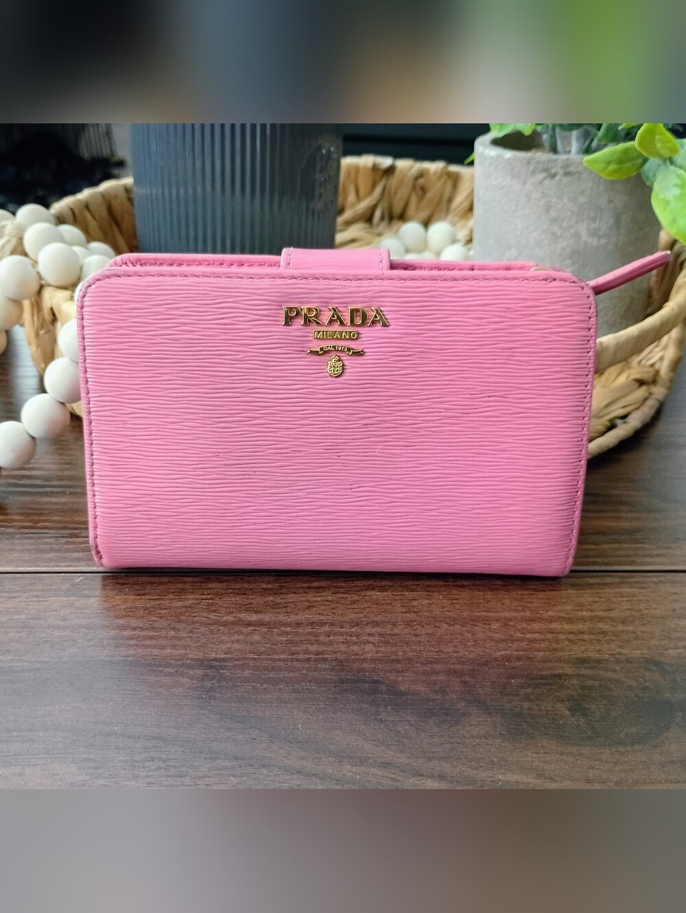 PRADA Pink Vitello Move Compact Bifold Wallet ✨